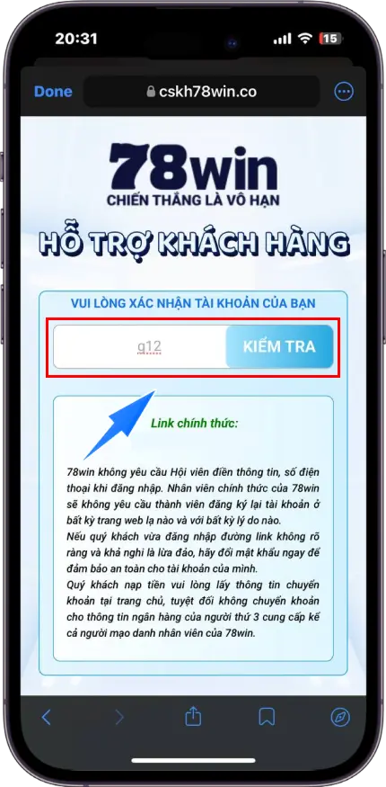Bước 1 : Vào Link >> Nhập tên đăng nhập >> Ấn kiểm tra